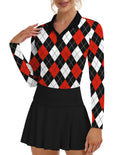 Soneven Womens Golf Shirts Moisture Wicking Long Sleeve Polo Shirts Collared V-Neck Golf Polos Shirts Argyle