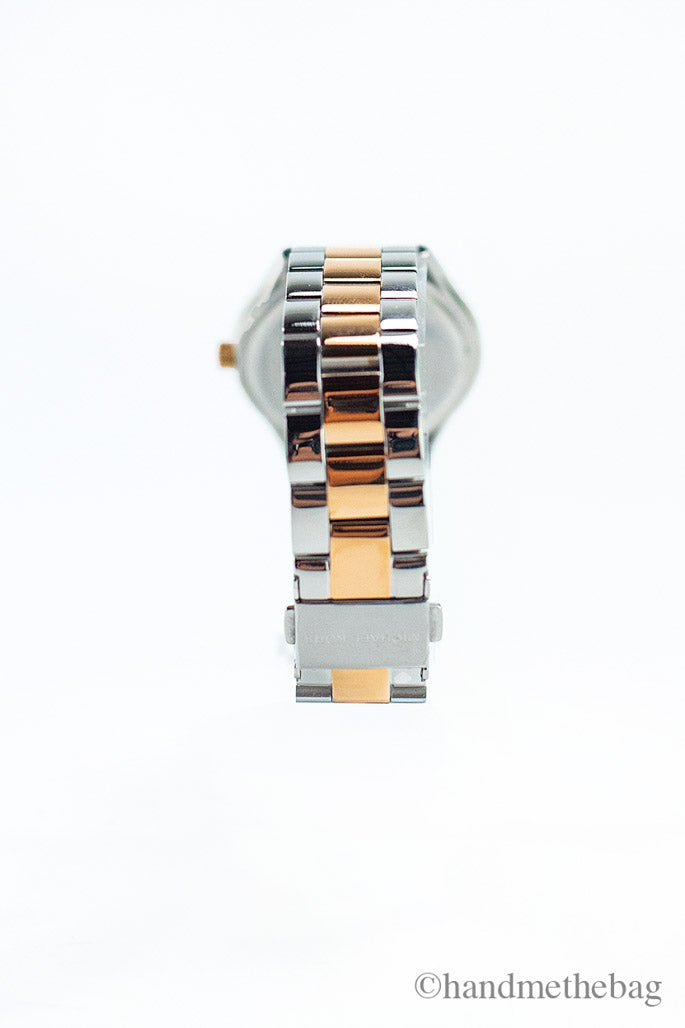 Michael Kors Slim Runway Rose Gold Silver Toned Stainless Steel Watch