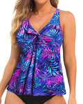 Yonique Womens Flowy Tankini Tops Only Modest Swim Tops Loose Fit Bathing Suit Tops No Bottom Blue Leaves XXL